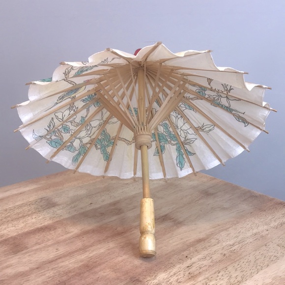 Vintage Handmade Japanese Wooden Decor Umbrella - Picture 4 of 9